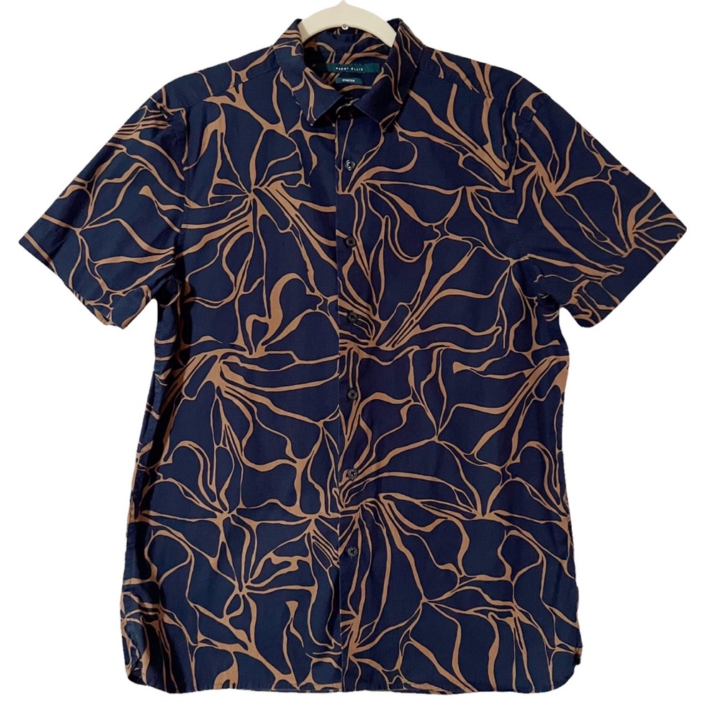 Perry Ellis Navy Short Sleeve Button Front Shirt - Picture 6 of 9